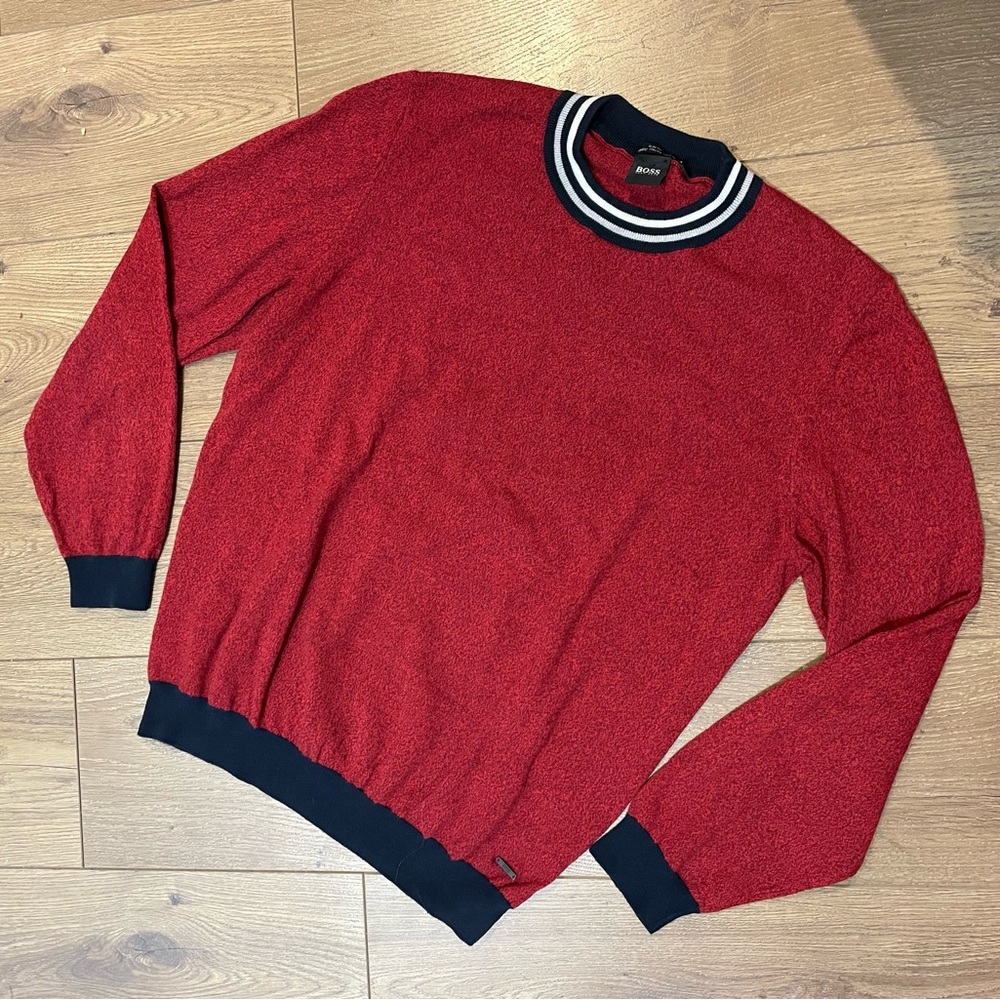 Hugo Boss Sweater Red Talvino Crewneck Collar Finest Italian Yarn Men’s Large
